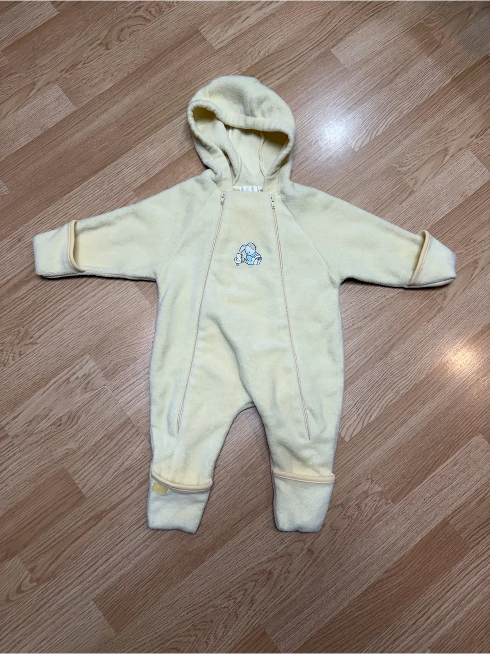 Vintage The Children’s Place Baby 6-9M Yellow Fleece Hooded Bunting One Piece